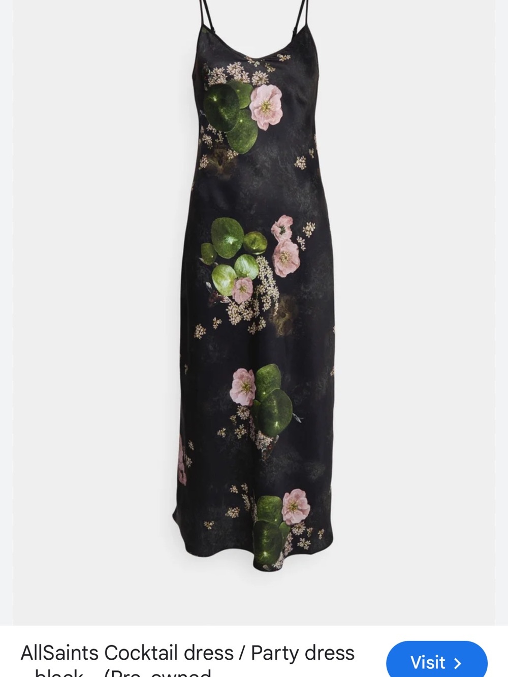 AllSaints Black Floral Slip Dress with Pink and Green Bloom